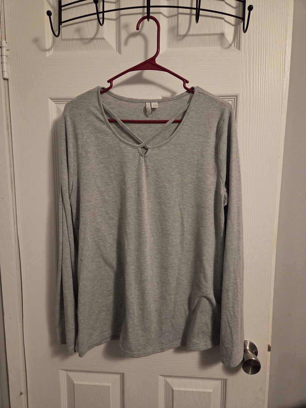 Gray Long-Sleeve Crisscross Neck Women's Top